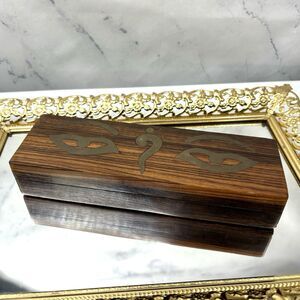 Antique MCM Trinket Brass Wood box Egyptian Brass eye shape hinged unique Magic